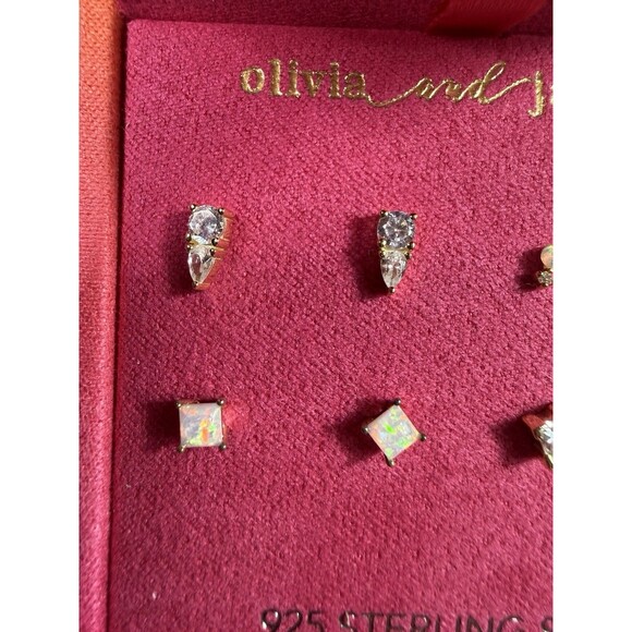 NEW IN BOX Olivia And Jackson 4 Earrings Set 925 Silver Cubic Zirconia Opalite - Picture 8 of 9